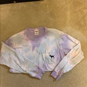 PINK pocket long sleeve blue and purple tie-dye